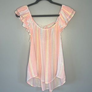NWOT Multi Colored Stripe Top with Flutter Sleeves
